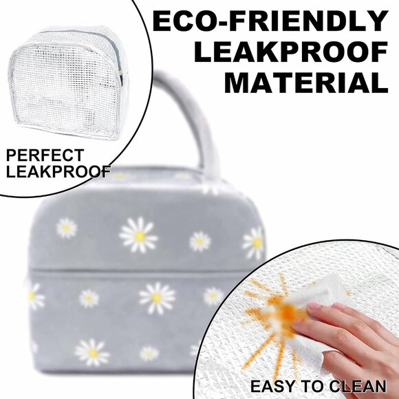 Sonuimy Insulated Lunch Bag for Women & Men, Leakproof Tote with Daisy Print - Picture 2 of 6